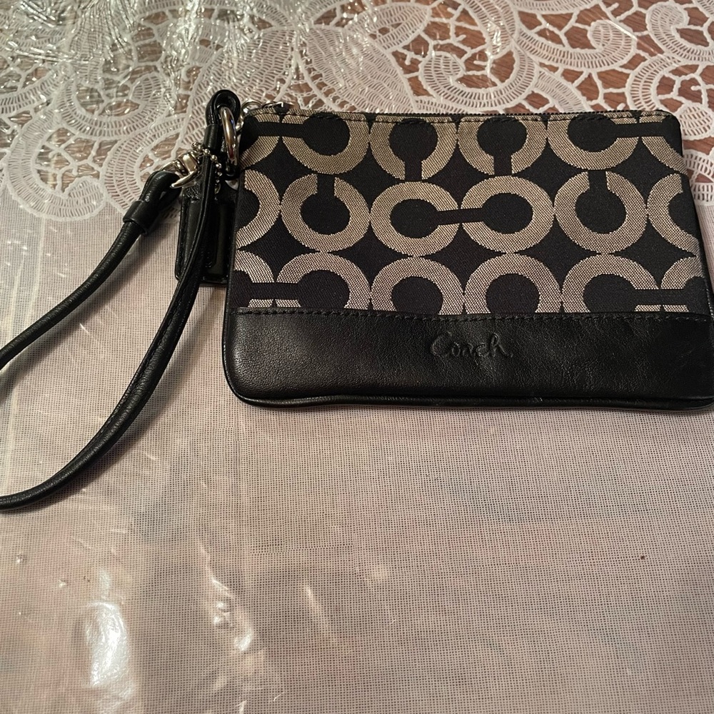 Small COACH Logo Black Wristlet Pouch